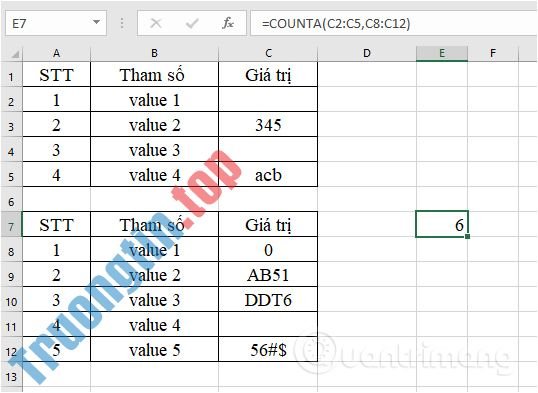 Hàm COUNTA trong Excel, hàm đếm ô chứa dữ liệu với cách dùng và ví dụ cụ thể