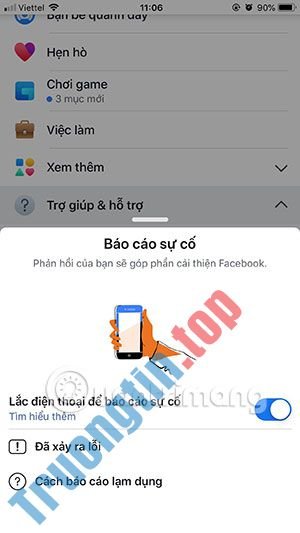 Cách&nbsp;tắt&nbsp;Lắc&nbsp;để&nbsp;thông&nbsp;báo&nbsp;sự&nbsp;cố&nbsp;trên&nbsp;Facebook