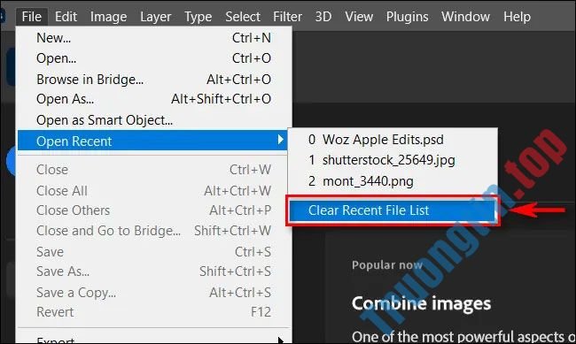 Cách&nbsp;xóa&nbsp;danh&nbsp;sách&nbsp;file&nbsp;đã&nbsp;mở&nbsp;gần&nbsp;đây&nbsp;trong&nbsp;Adobe&nbsp;Photoshop