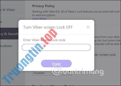 Cách đặt mã khóa Viber trên máy tính