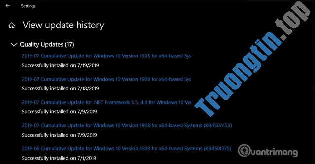 Cách&nbsp;xem&nbsp;lịch&nbsp;sử&nbsp;cập&nbsp;nhật&nbsp;Windows&nbsp;10