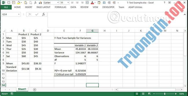Cách&nbsp;thực&nbsp;hiện&nbsp;T-Test&nbsp;trong&nbsp;Excel