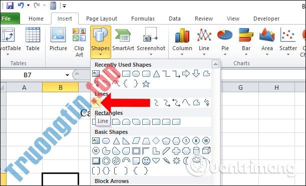 Cách&nbsp;vẽ&nbsp;đường&nbsp;thẳng,&nbsp;vẽ&nbsp;mũi&nbsp;tên&nbsp;trong&nbsp;Excel