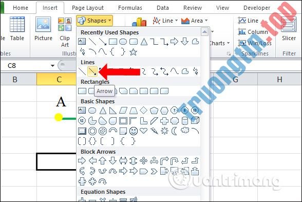 Cách&nbsp;vẽ&nbsp;đường&nbsp;thẳng,&nbsp;vẽ&nbsp;mũi&nbsp;tên&nbsp;trong&nbsp;Excel