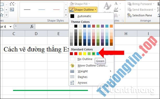 Cách&nbsp;vẽ&nbsp;đường&nbsp;thẳng,&nbsp;vẽ&nbsp;mũi&nbsp;tên&nbsp;trong&nbsp;Excel
