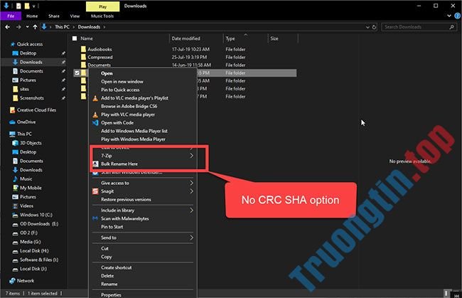 Cách xóa tùy chọn CRC SHA khỏi menu ngữ cảnh trong Windows 10