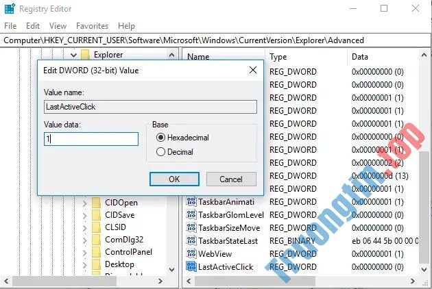 Cách kích hoạt Last Active Click cho Taskbar Windows 10