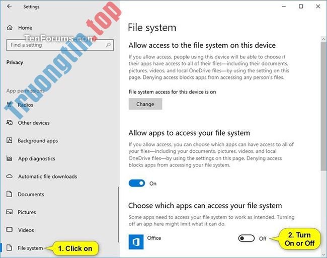 Cách cho phép/từ chối ứng dụng truy cập vào hệ thống file trong Windows 10