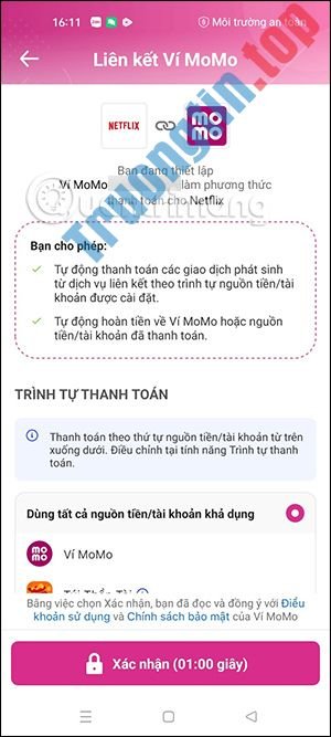 Cách thanh toán Netflix bằng MoMo