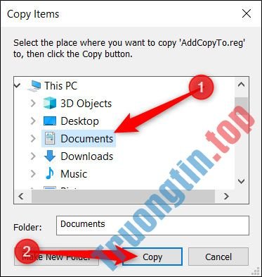 Cách thêm Move to, Copy to vào menu chuột phải Windows 10