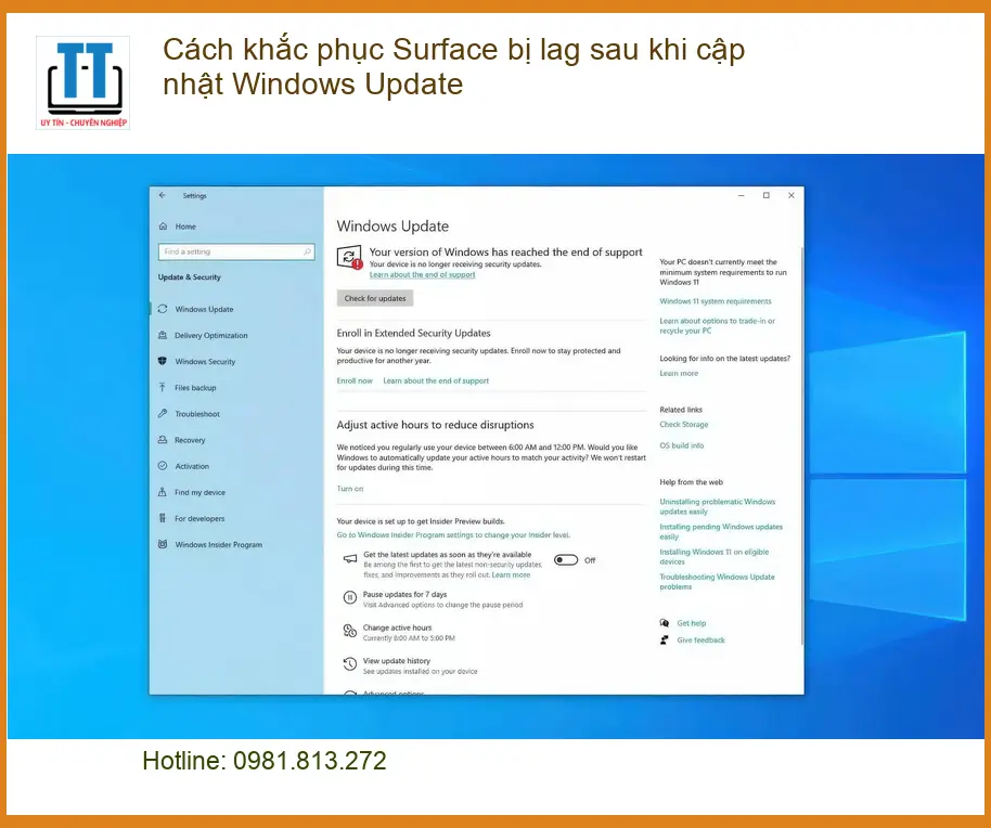 Cách khắc phục bị lag sau khi cập nhật Windows Update – Trung tâm hỗ trợ gần đây