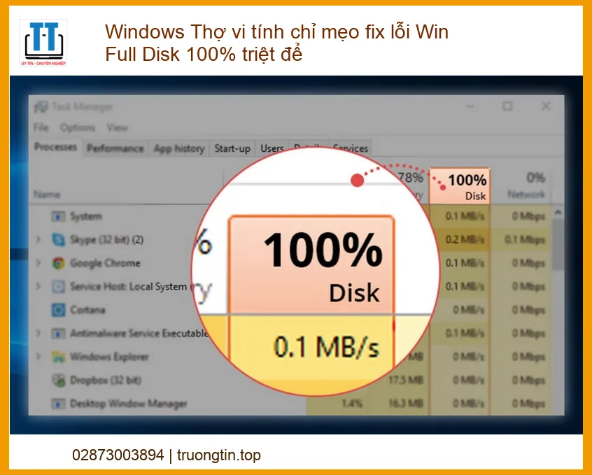 Fix Lỗi Full Disk 100% Trên Windows Triệt Để – Địa Chỉ Sửa Uy Tín