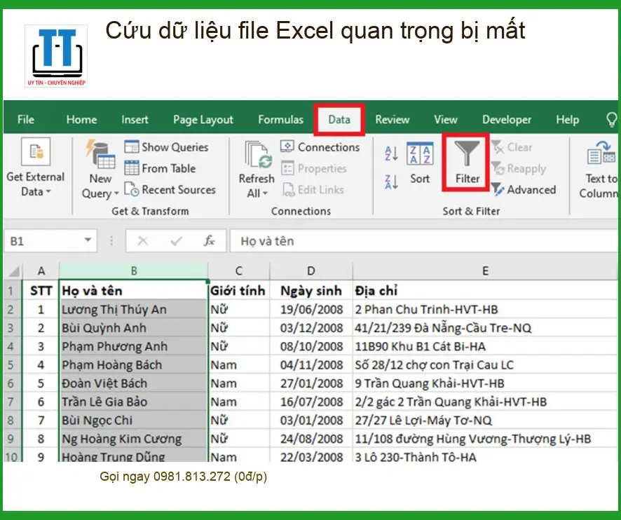 Khôi Phục Dữ Liệu Cứu file Excel bị mất - Thợ cứu dữ liệu nhanh TPHCM