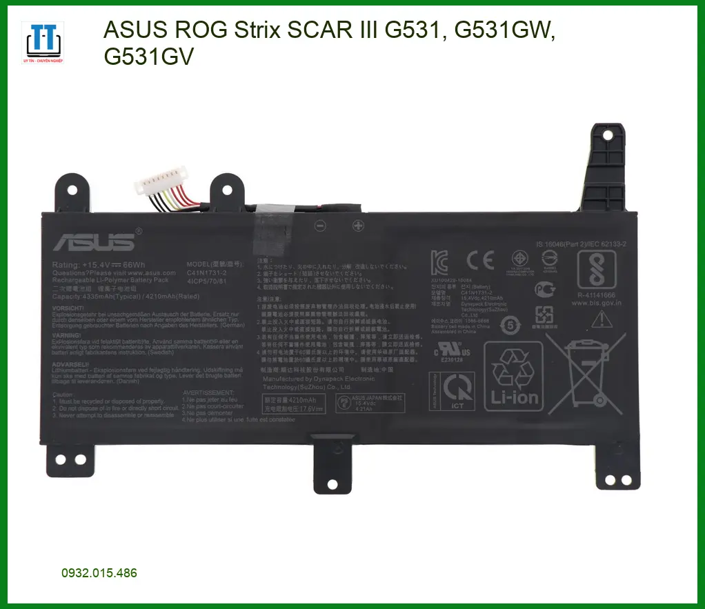 Pin Laptop ASUS ROG Strix SCAR III G531, G531GW, G531GV - Thay Lấy Liền